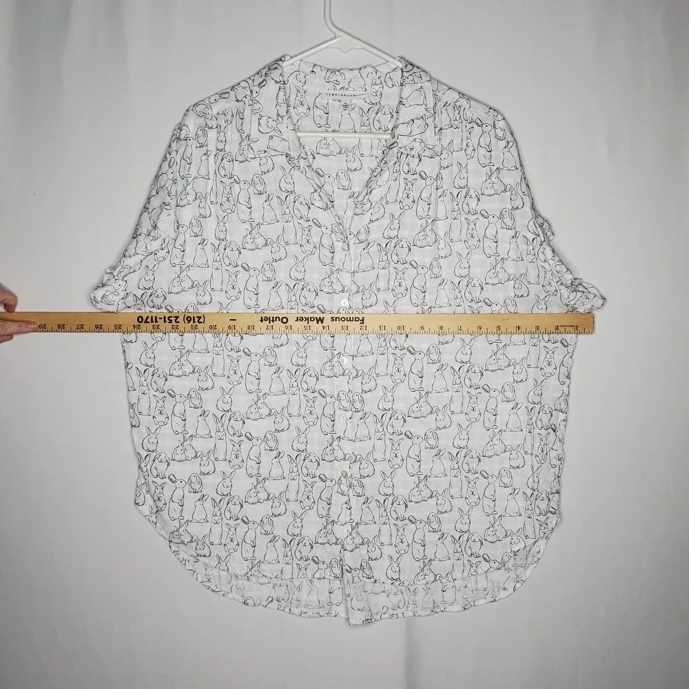 Jane Delancey White Rabbit Button Shirt Lightweight Boxy Beachy Bunny Spring - Picture 6 of 10